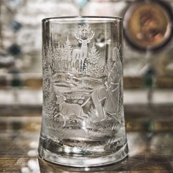 Jäger Geschenkidee-Bierkrug mit 3D Handgravur-Hubertus- und Geschoß