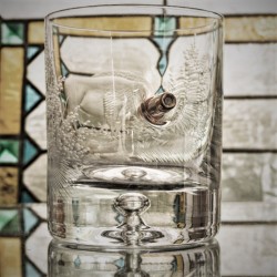 Jägergeschenk JägerGlas mit 3D Handgravur- Motiv-Bison-und Projektil