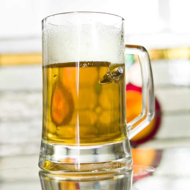 KolbergGlas Bierkrug 0,3L mit echtem Projektil cal.308, Jäger Geschenk