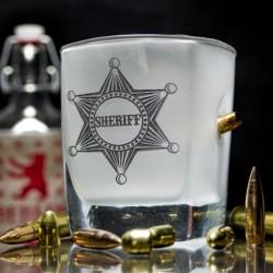 WhiskyGlas gefrostet mit Patrone und -SHERIFF - Gravur  Geschenkeidee für Männer