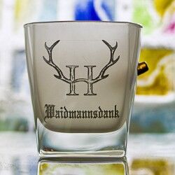 JägerGlas gefrostet mit Projektil und Hubertus Gravur und -Waidmanndank-