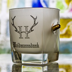 JägerGlas gefrostet mit Projektil und Hubertus Gravur und -Waidmanndank-