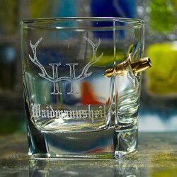 Jäger Geschenk Waidmannsheil Glas mit Geschoß und Gravur Option