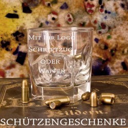 Whiskey glass with Bullet Luger cal.9mm and personal engraving