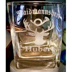 Geschenk für Jäger-TrinkGlas mit Patrone und Gravur-Waidmannsheil-